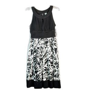 Sangria Black White Floral Halter Keyhole Dress Built In Bra NWT 12 Y2K